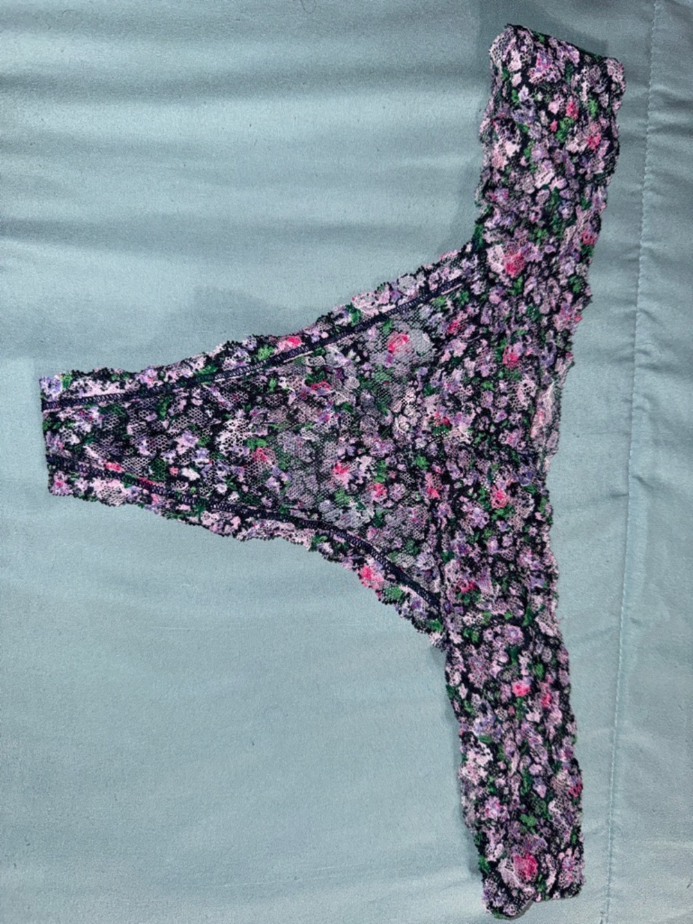 PINK Victoria's Secret Floral Lace Thong in Purple, Pink, Green